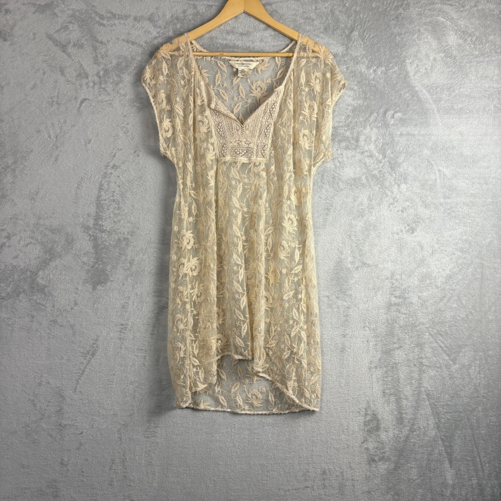 Vintage Denim & Supply Ralph Lauren Lace Tunic Top M Beige Floral Sheer Boho